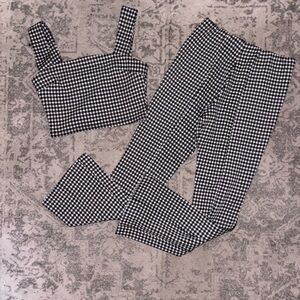 Lizard Thicket Black and White Checkered Flare Pants and Top Set